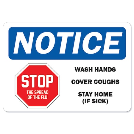 Public Safety Sign, Stop Spread Of Flu, 36in X 48in Peel And Stick Wall Graphic